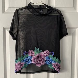 Windsor | Black Mesh Floral Crop Top